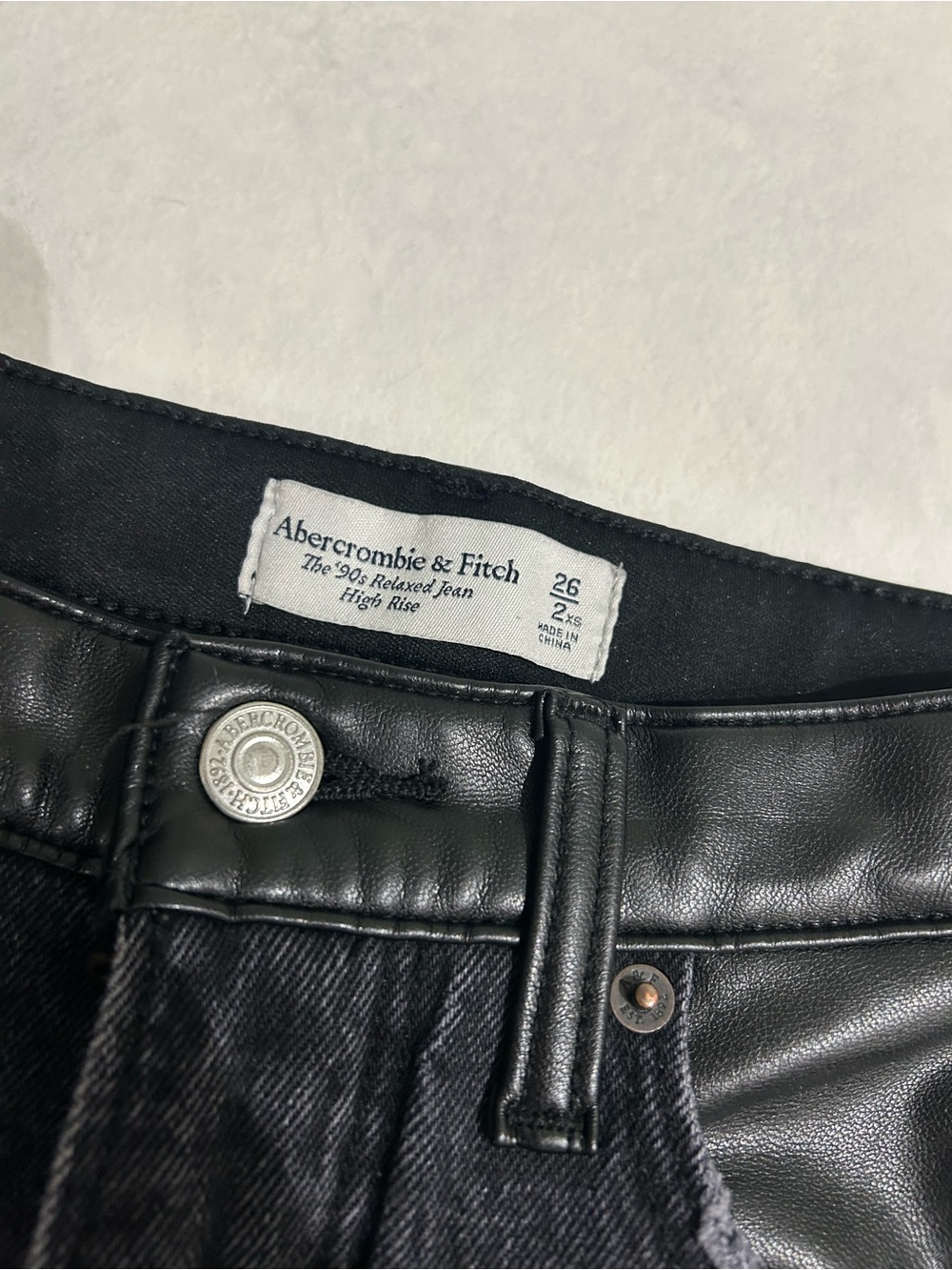 Women’s Black Wide-Leg Jeans with Faux Leather Trim - Picture 6 of 9